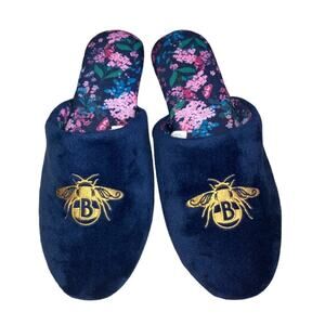 Bridgerton Netflix Enchanting Navy Blue Gold Bee Floral Slippers Size 11